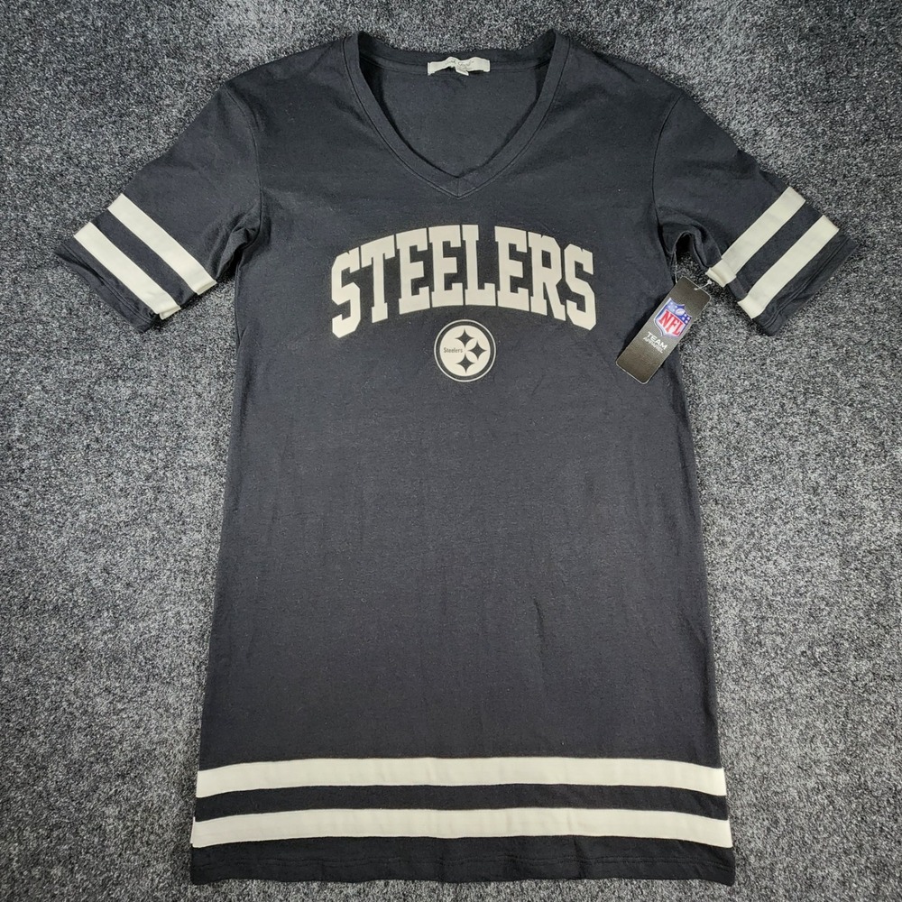 NWT Pittsburgh Steelers Junk Food T-Shirt Dress Women M Black NFL Varsity Stripe